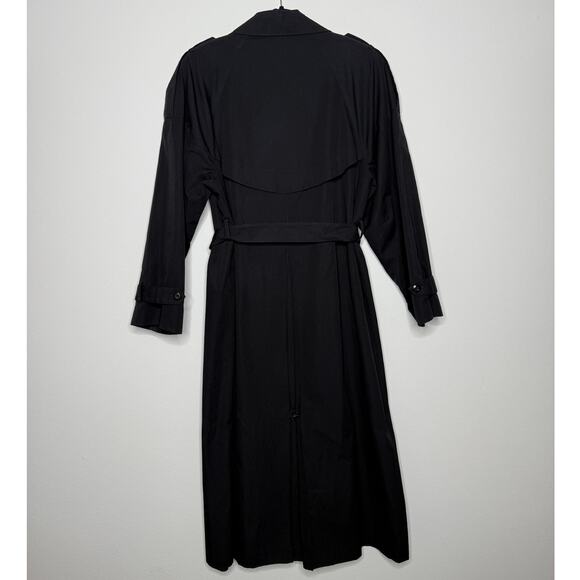 VINTAGE Brass Plum Nordstrom Trench Coat – Black Belted Long Double Breasted - Picture 2 of 3